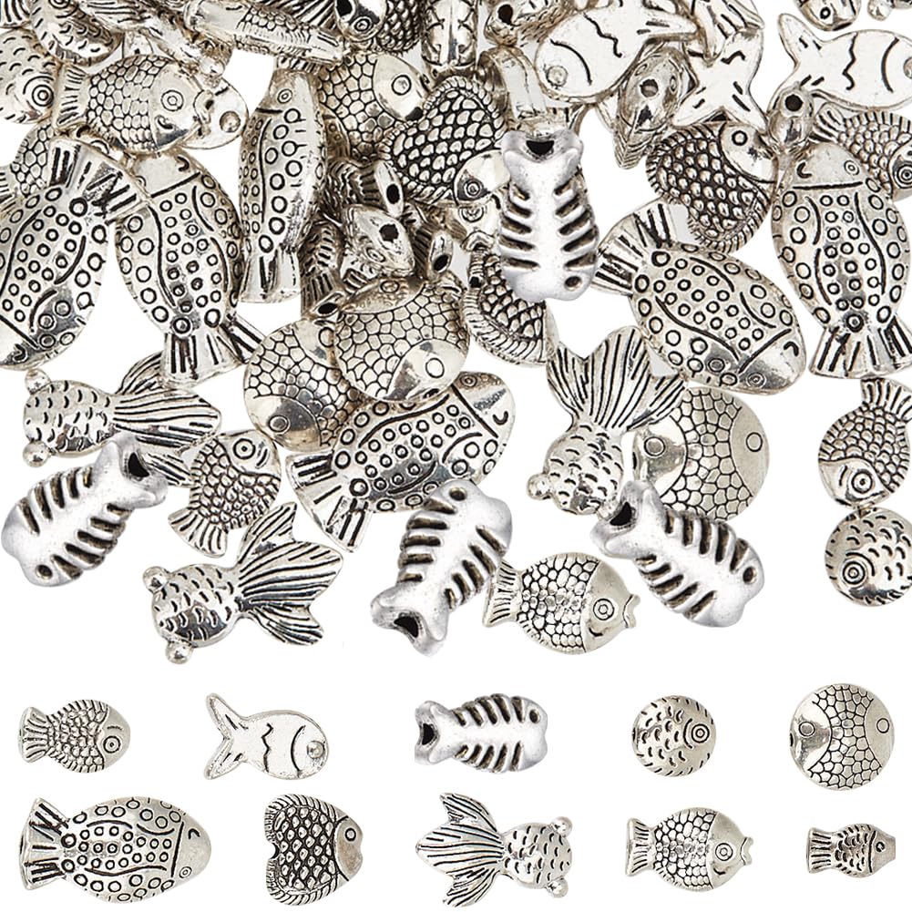 Perles de poisson en vrac SUNNYCLUE en alliage argenté pour la création de bijoux DIY
