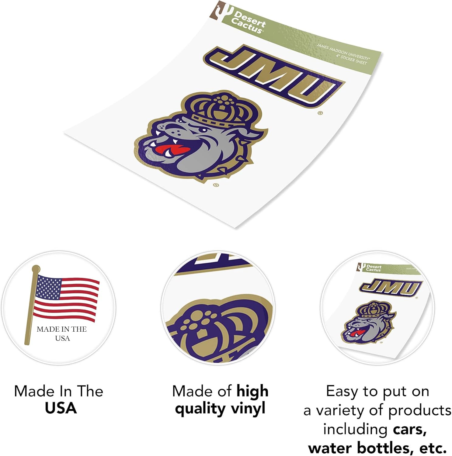 Desert Cactus James Madison University Sticker James Madison Dukes Vinyl Decal Laptop Water Bottle Car Scrapbook Sheet (4 Inch Set V1)