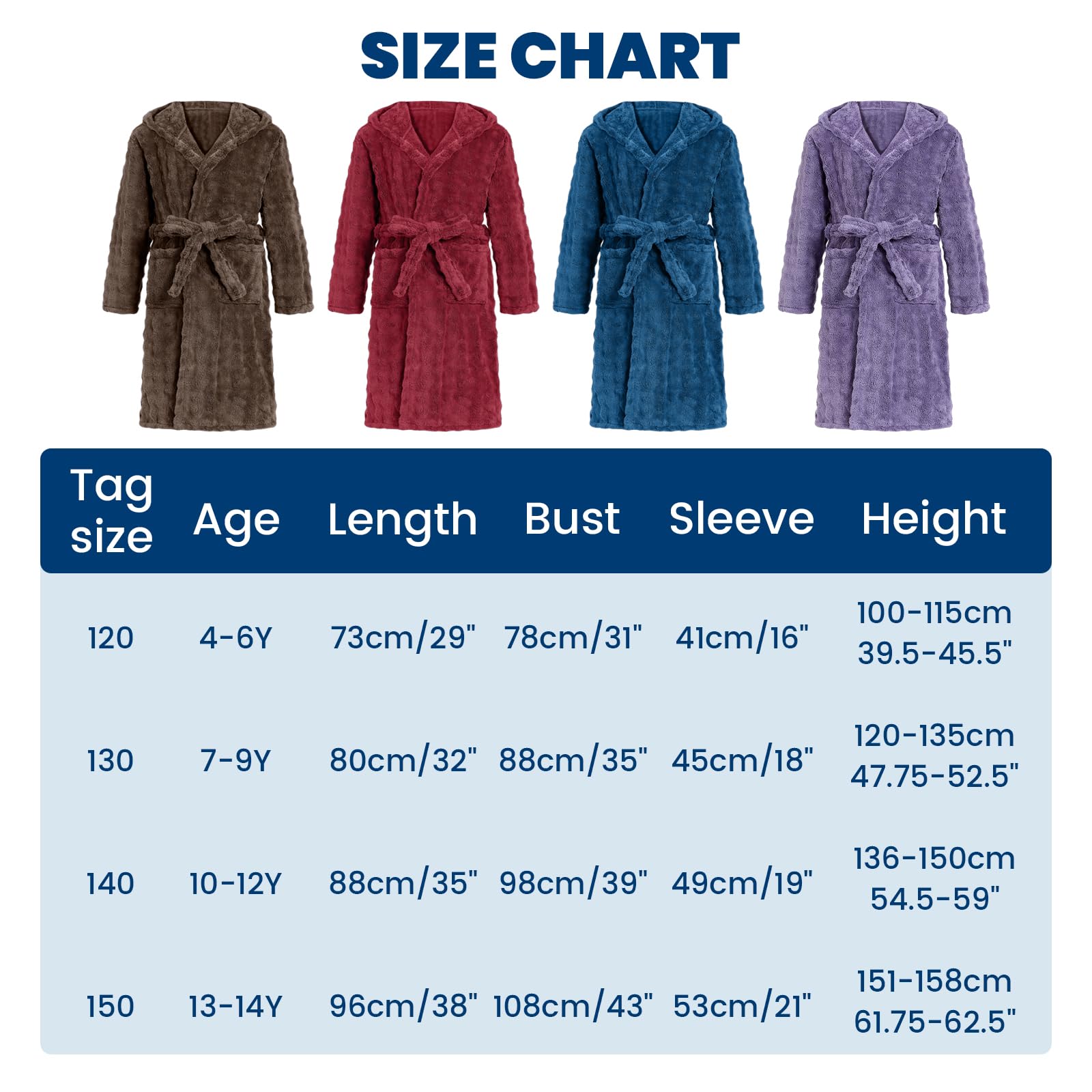 WYTbaby Albornoz unisex de forro polar suave con capucha para niños de 4 a 14 años