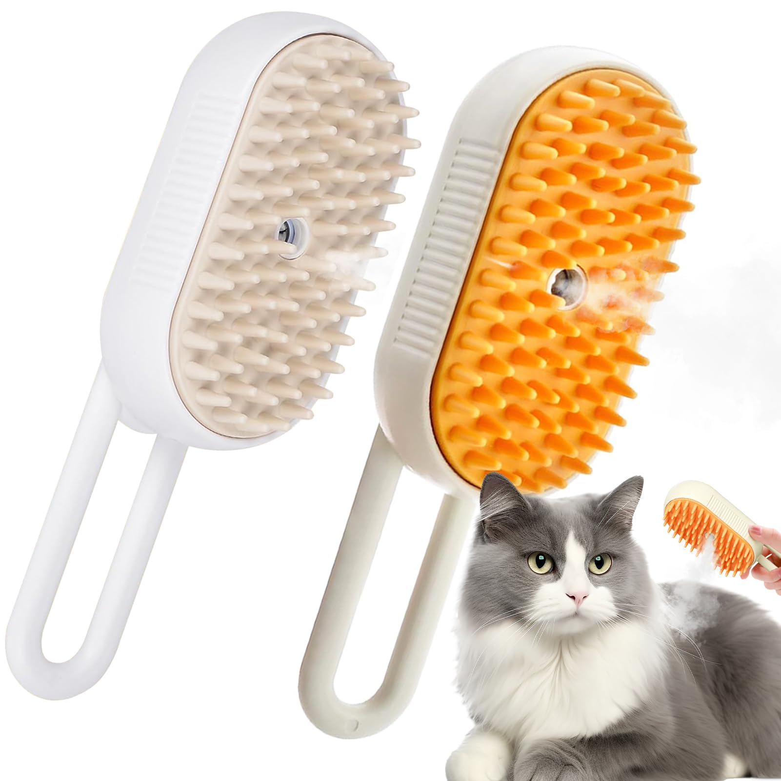2 Pcs Cepillo De Vapor Para Gatos,Cepillo Vapor Para Perro 3 En 1,Steamy Cat Brush,Cepillo De Vapor Multifuncional,Cepillo De Vapor Autolimpiante Para Gatos Para Perros De Pelo Largo o Corto