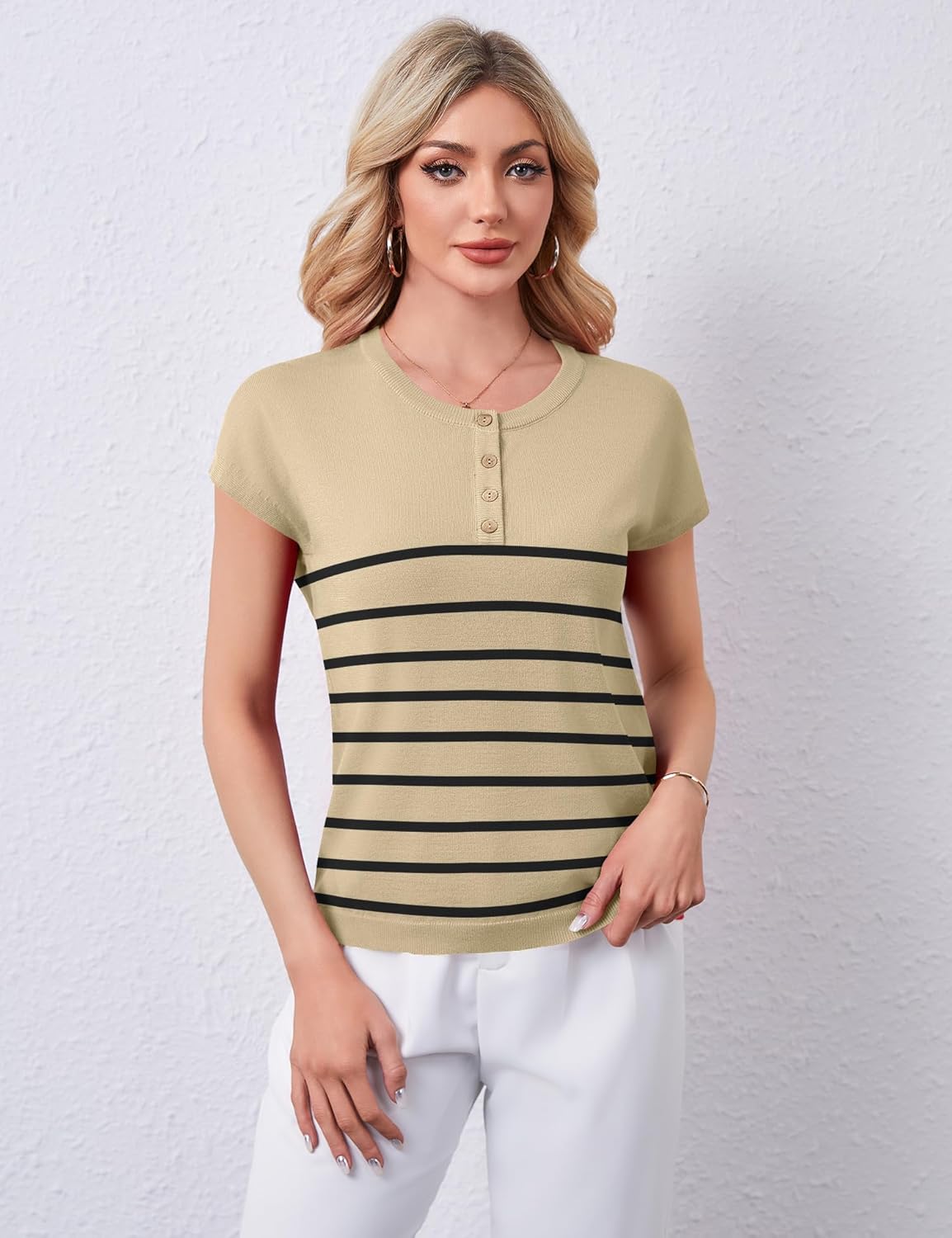 Rapbin Women Blouses Spring Tops for Women 2026 Cap Sleeve Sweater Crew Neck Summer Outfits Dressy Casual - Image 5