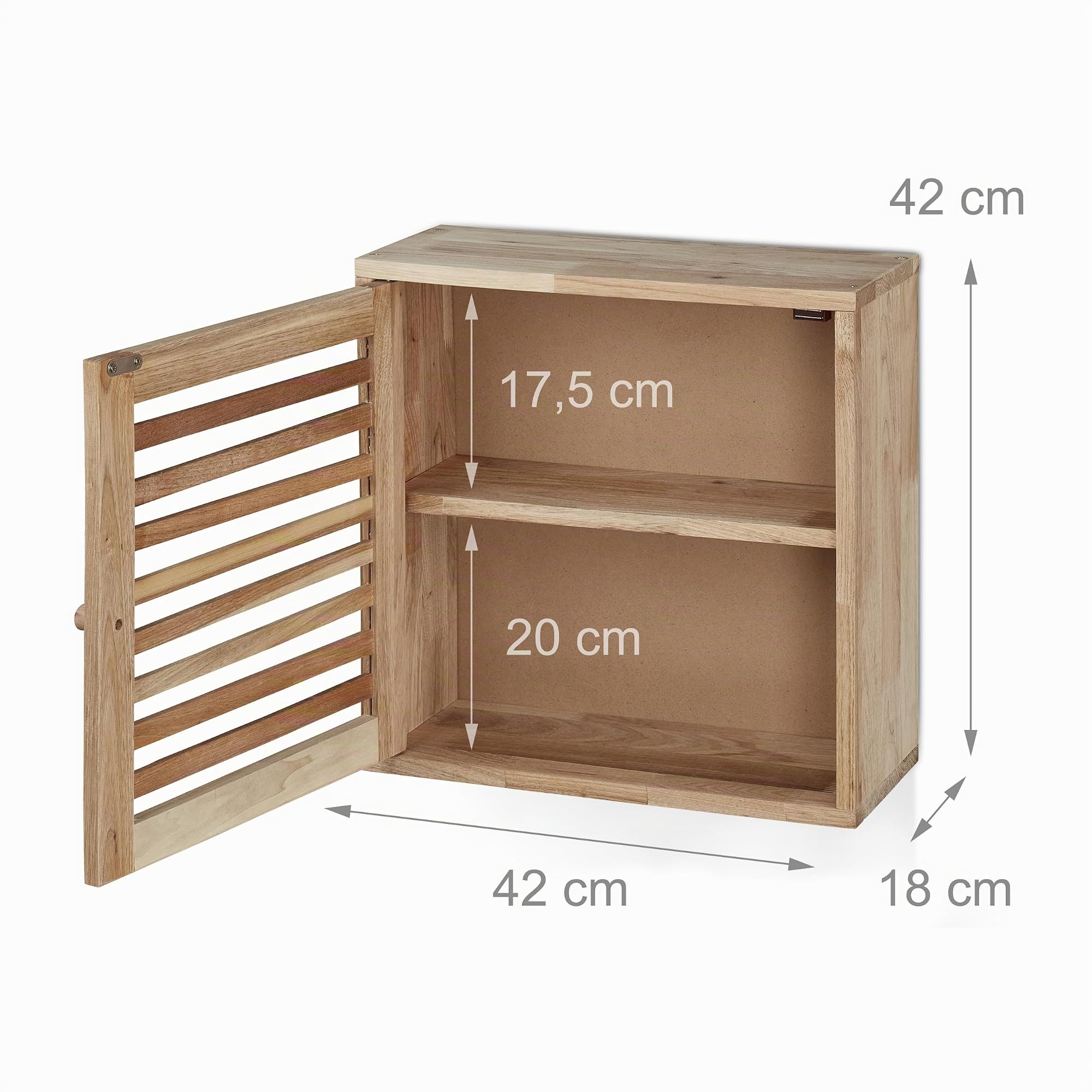 Relaxdays Mobiletto da Bagno Pensile, in Legno di Noce, HxLxP: 42 x 42 x 18 cm, Armadietto a Muro, 2 Scomparti, Naturale