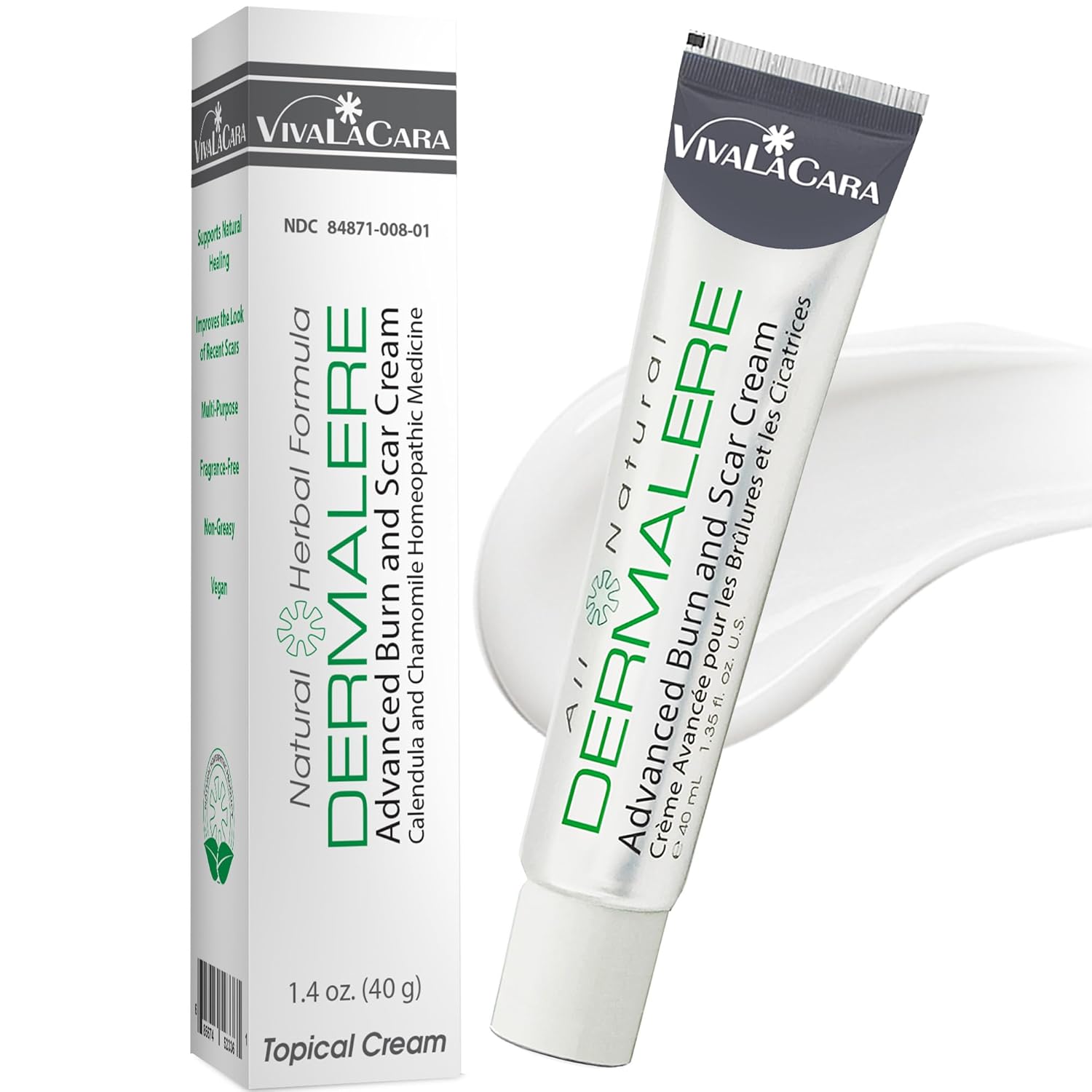 Dermalere Advanced Burn and Scar Cream – Herbal Relief for Burns, Scars, and Skin Irritation – Supports Skin Recovery and Soothes Redness & Blistering – Face & Body, 1.35 oz