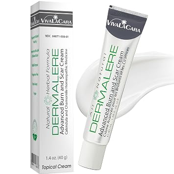 Dermalere Advanced Burn and Scar Cream Herbal Relief for Burns, Scars, and Skin Irritation Supports Skin Recovery and Soothes Redness & Blistering Face & Body, 1.35 oz