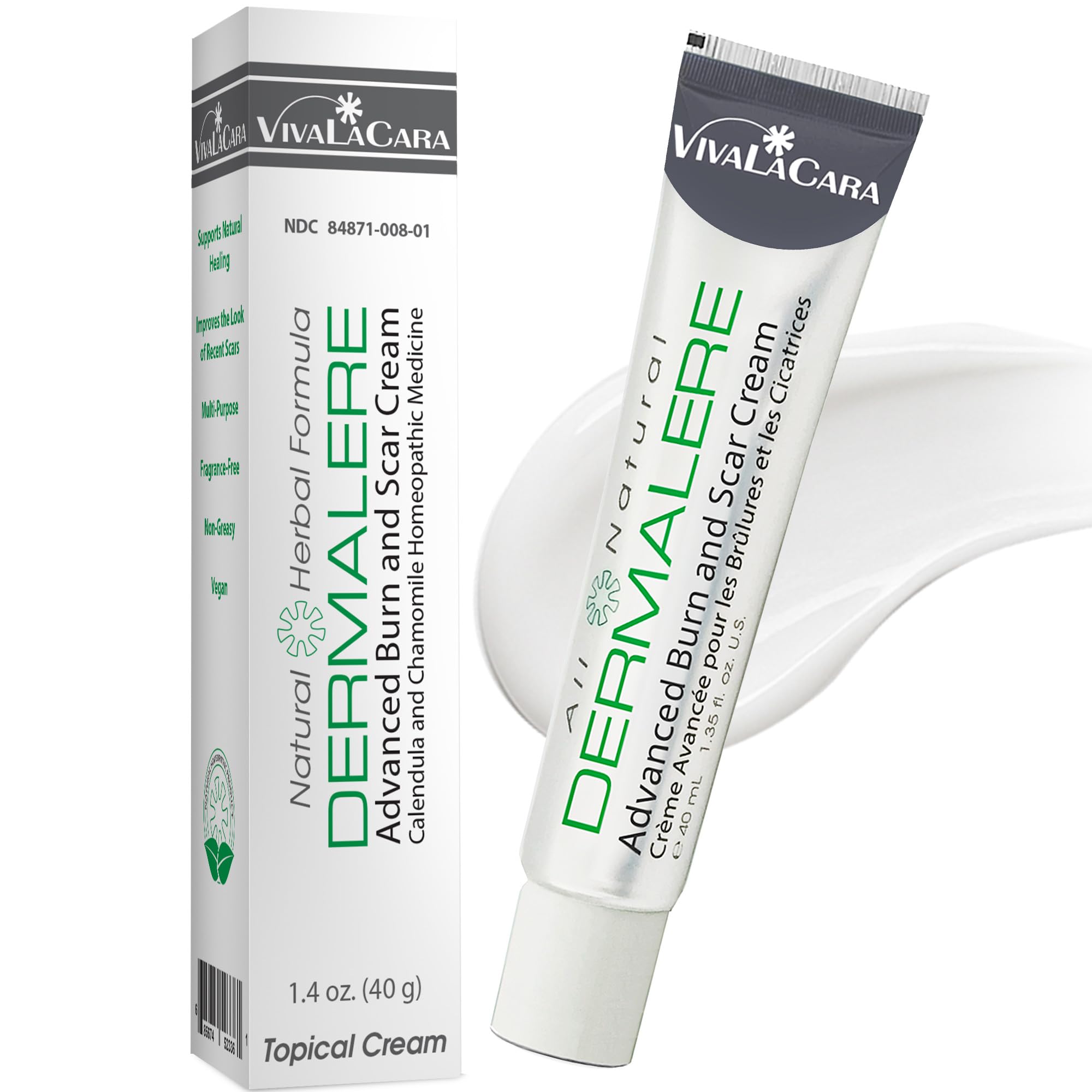 Dermalere Advanced Burn and Scar Cream – Herbal Relief for Burns, Scars & Skin Irritation – Supports Skin Recovery and Soothes Redness and Blistering – Face & Body Cream, 40 g