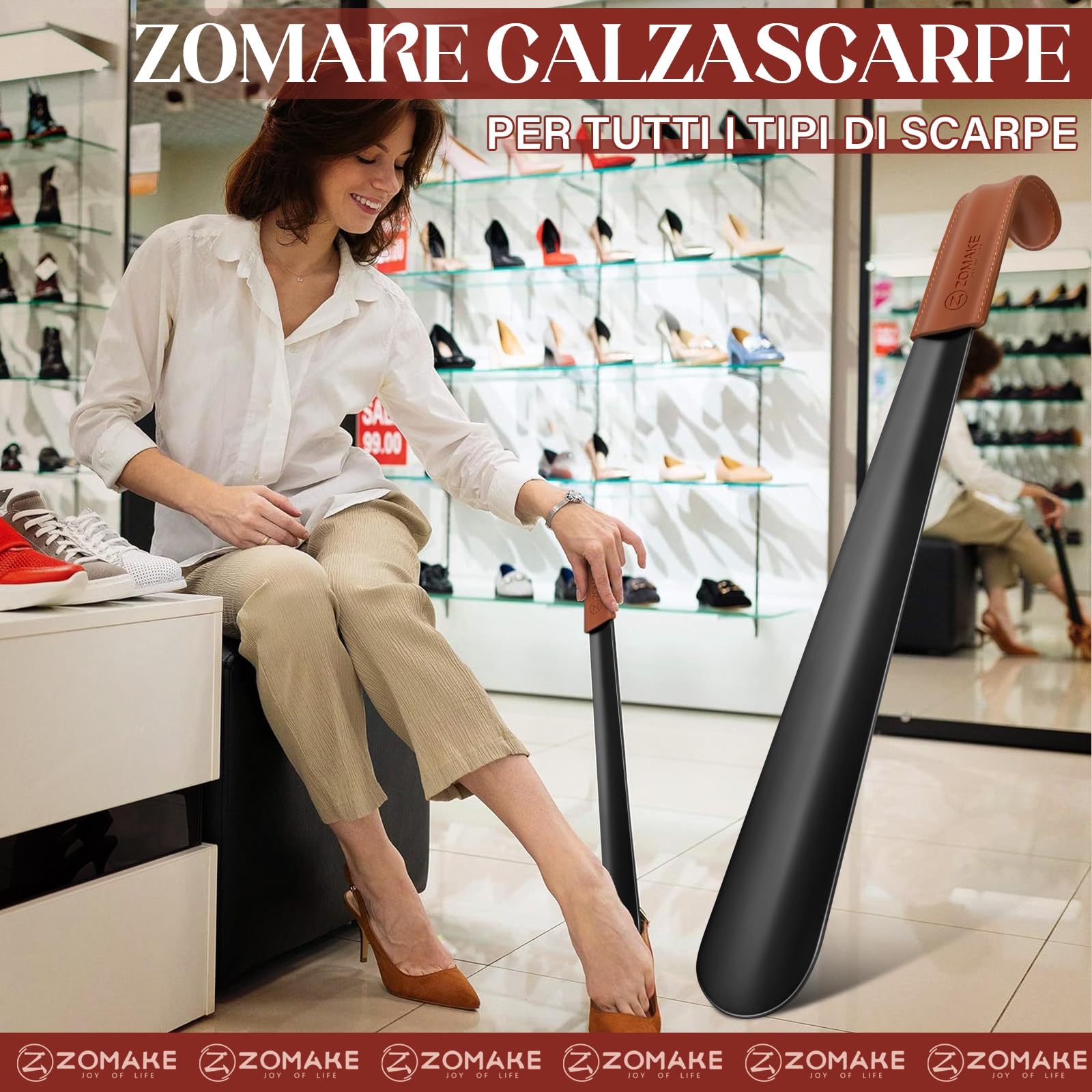 ZOMAKE Calzascarpe Lungo, Calza Scarpe Metallo 42cm, 19cm Calzante per Scarpe Corto, 10cm Shoe Horn Mini per Uomini Donne Anziani