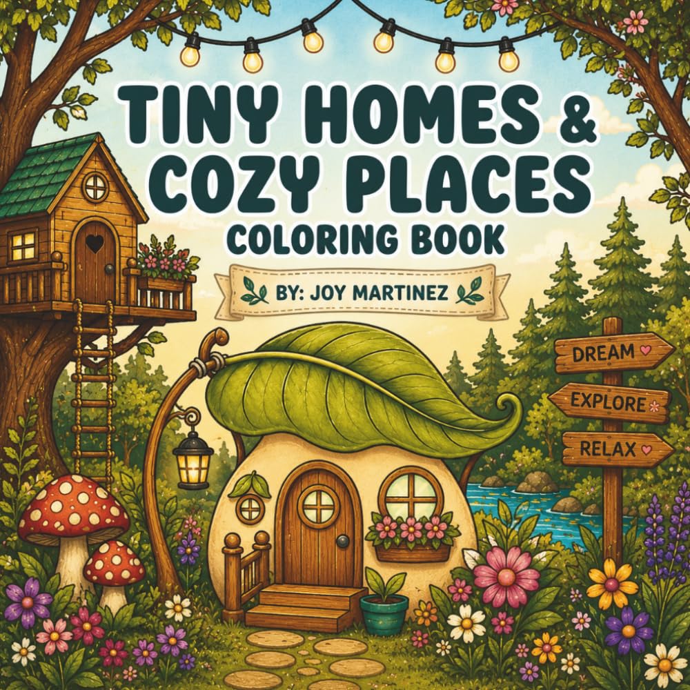 Tiny Homes & Cozy Places: Bold and Easy Cozy Coloring Book: Bold and Easy Whimsical Coloring Book for Adults, Teens & Kids | Filled with Tiny Cottages, Tree Houses, Mushroom Homes, and Magical Places