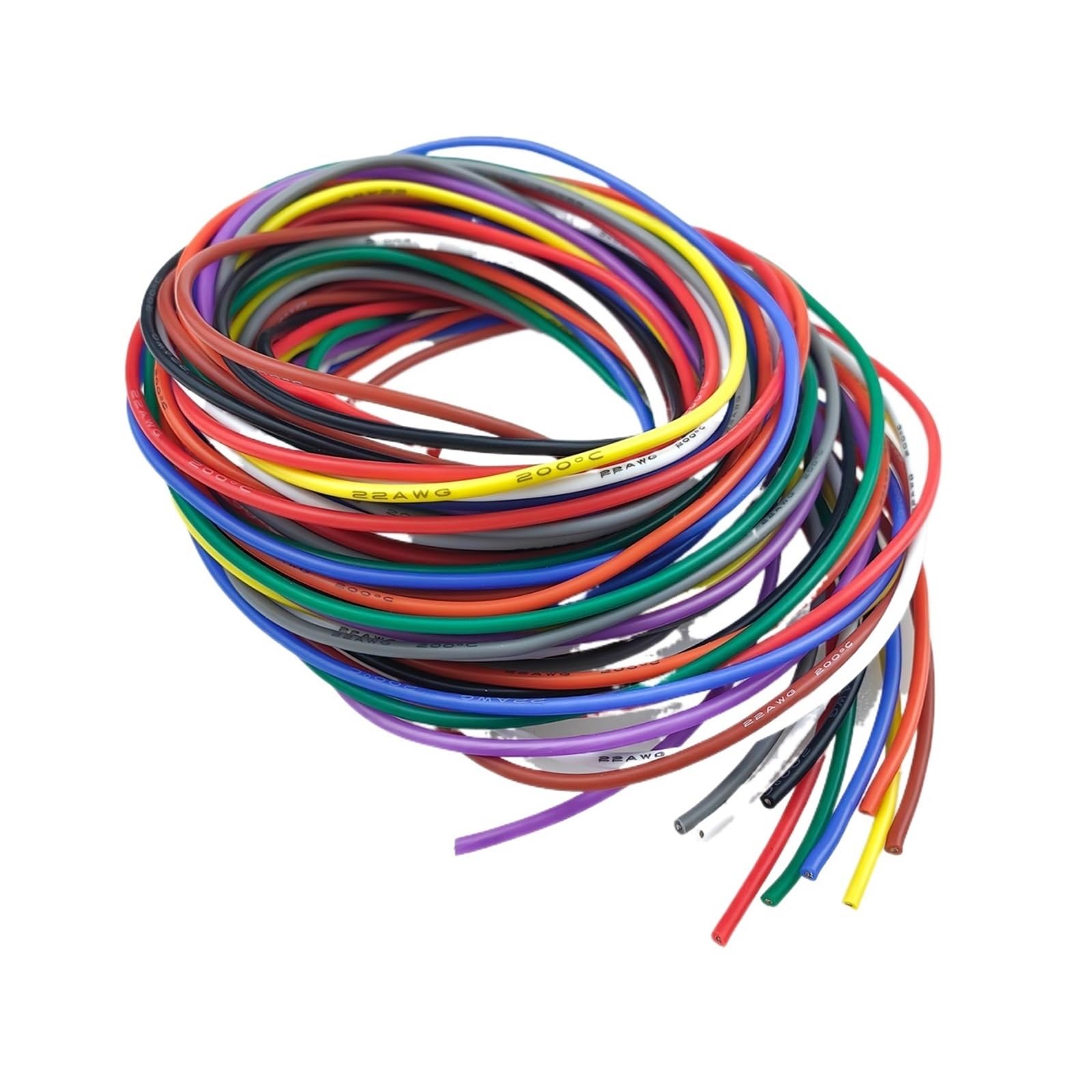 Cable eléctrico de silicona de calibre 16-18-20-22-24-26-28-30, 10 colores, pies cada color, 22 AWG, Kit de conexión de cobre estañado trenzado(18AWG)