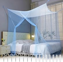Double Bed Mosquito Net Single, Large Canopy Bed Mosquito Net, Mosquito Net with Mounting Kit, Simple Door, Portable Polyester Fine Mesh Mosquito Net Travel for and Home, Blue, 200 x 180 x 65 cm