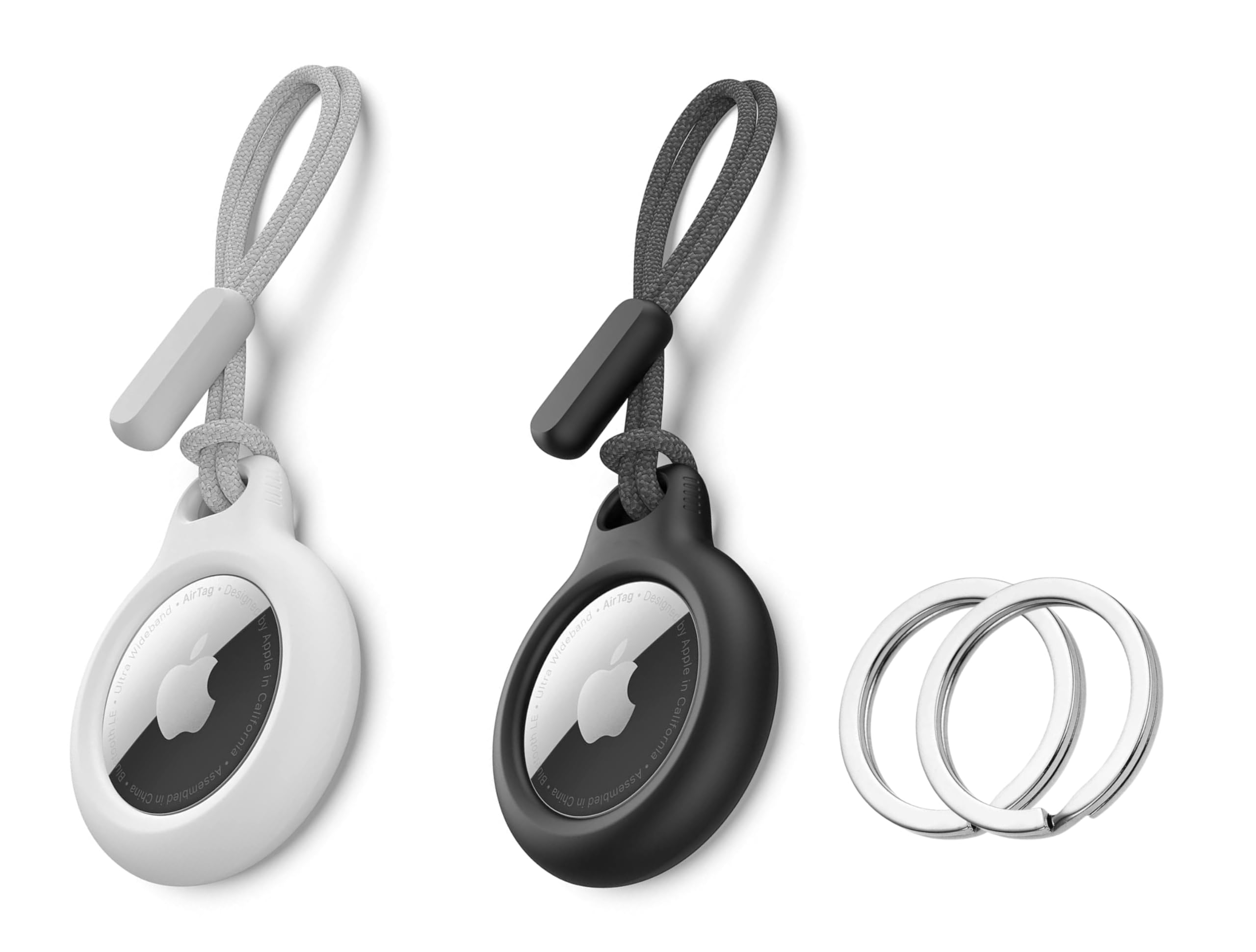 KRZNA Airtag case with Lanyard and Key Ring Water Proof Shock Proof Scratch Resistant Drop Resistant Available in 5 Colours [ 2 Pack ] (Black + White)