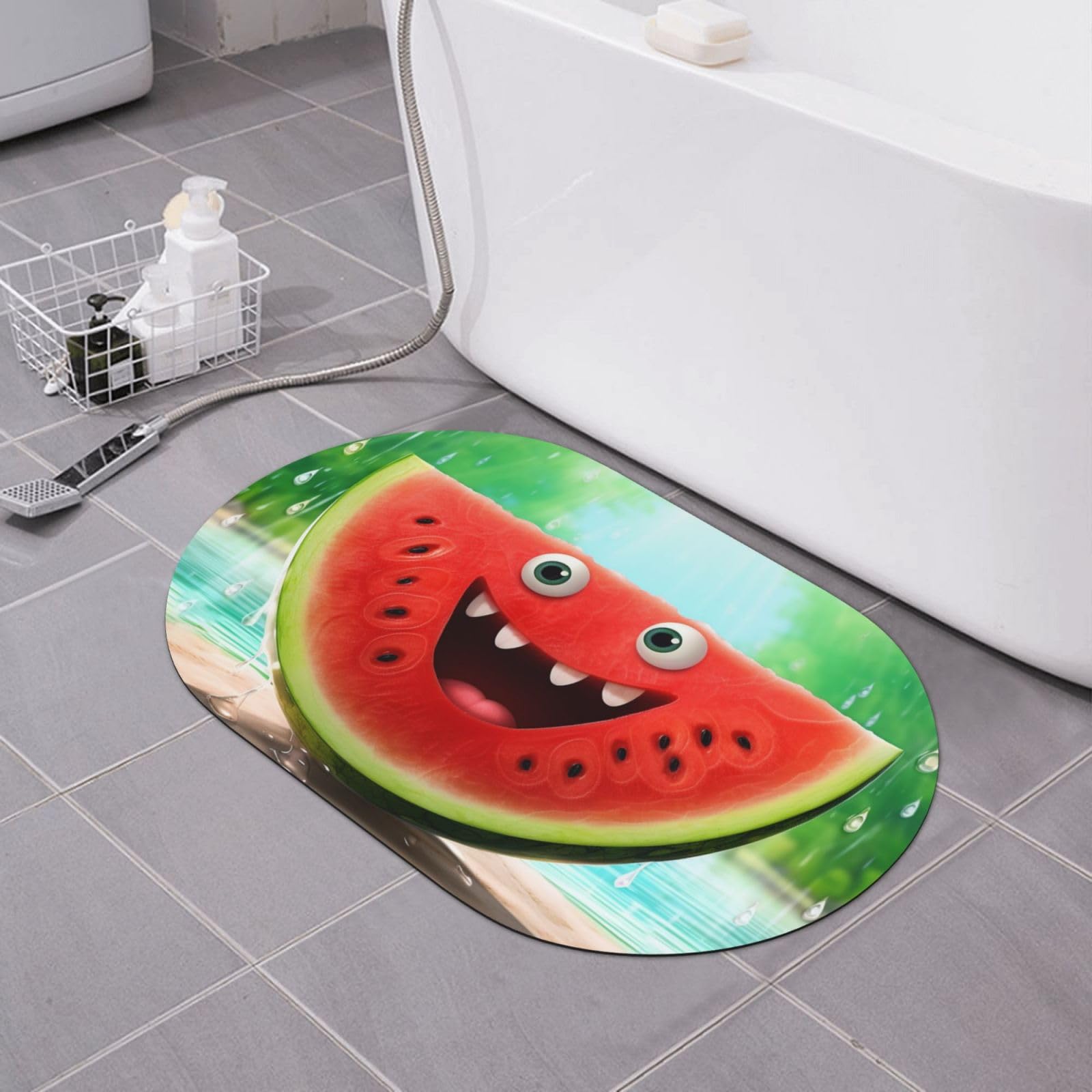 Tapis antidérapant pastèque pour éviter les glissades et absorber l'eau du bain