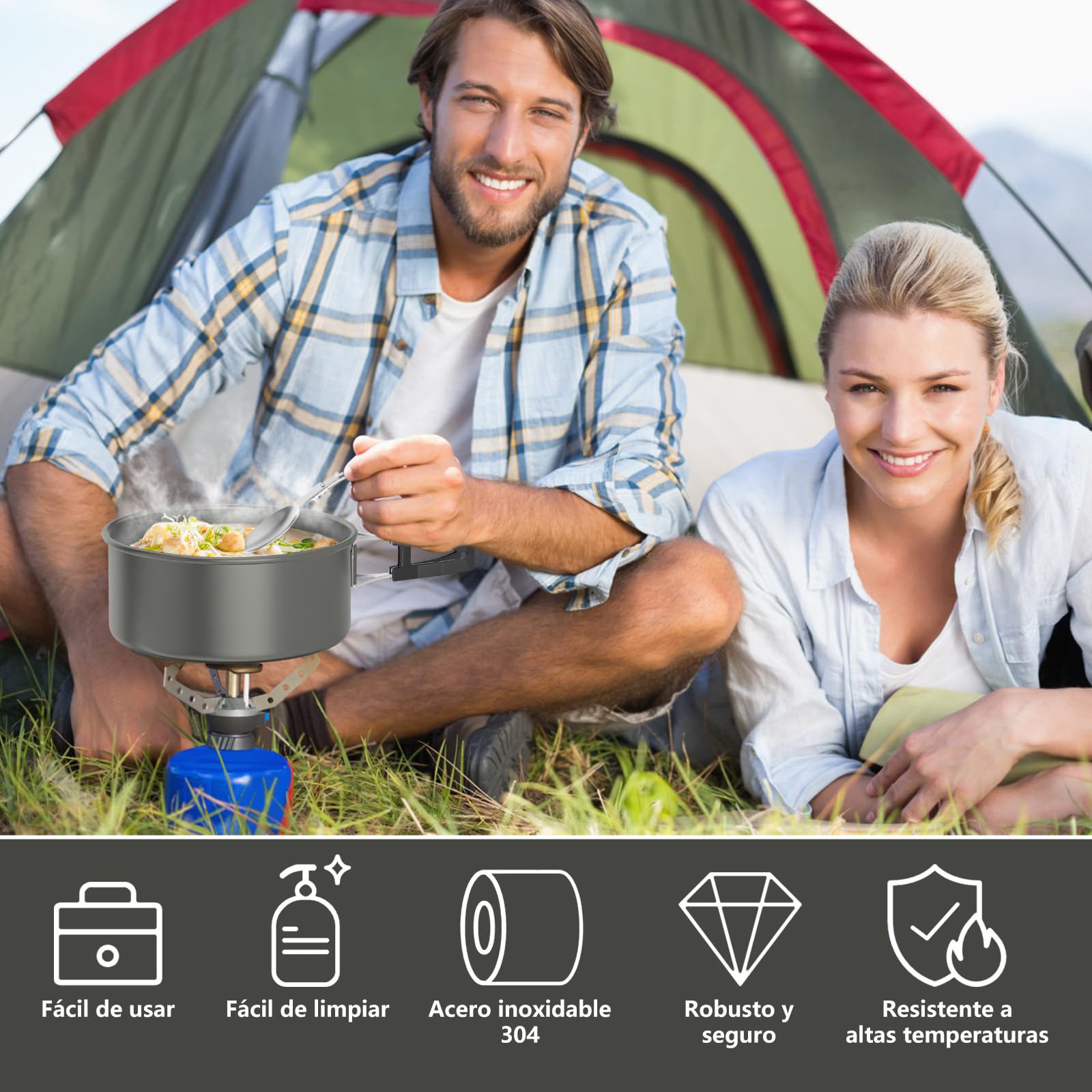 IEEILULU Utensilios Cocina Camping, Kit Cocina Camping, Aluminio Utensilios de Acampada para Camping Campamento Senderis,mo Itinerante Aire Libre Picnic (2-3 personas)