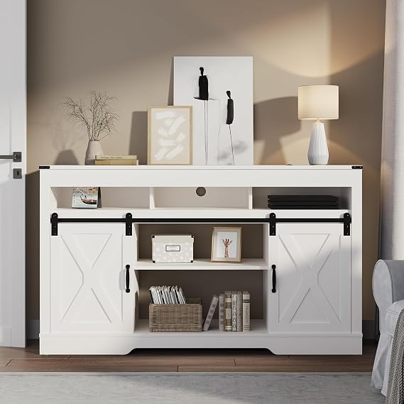 FansaFurn Farmhouse TV Stand for 65+ Inch TV