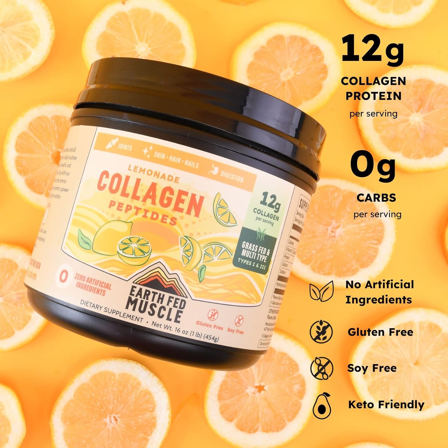 Earth Fed Muscle Lemonade Collagen Powder – Grass Fed Hydrolyzed Collagen for Women & Men - Healthy Bones, Skin & Hair - Types 1 & 3 Collagen Powder, 12g Per Serving, 33 Servings - Image 3