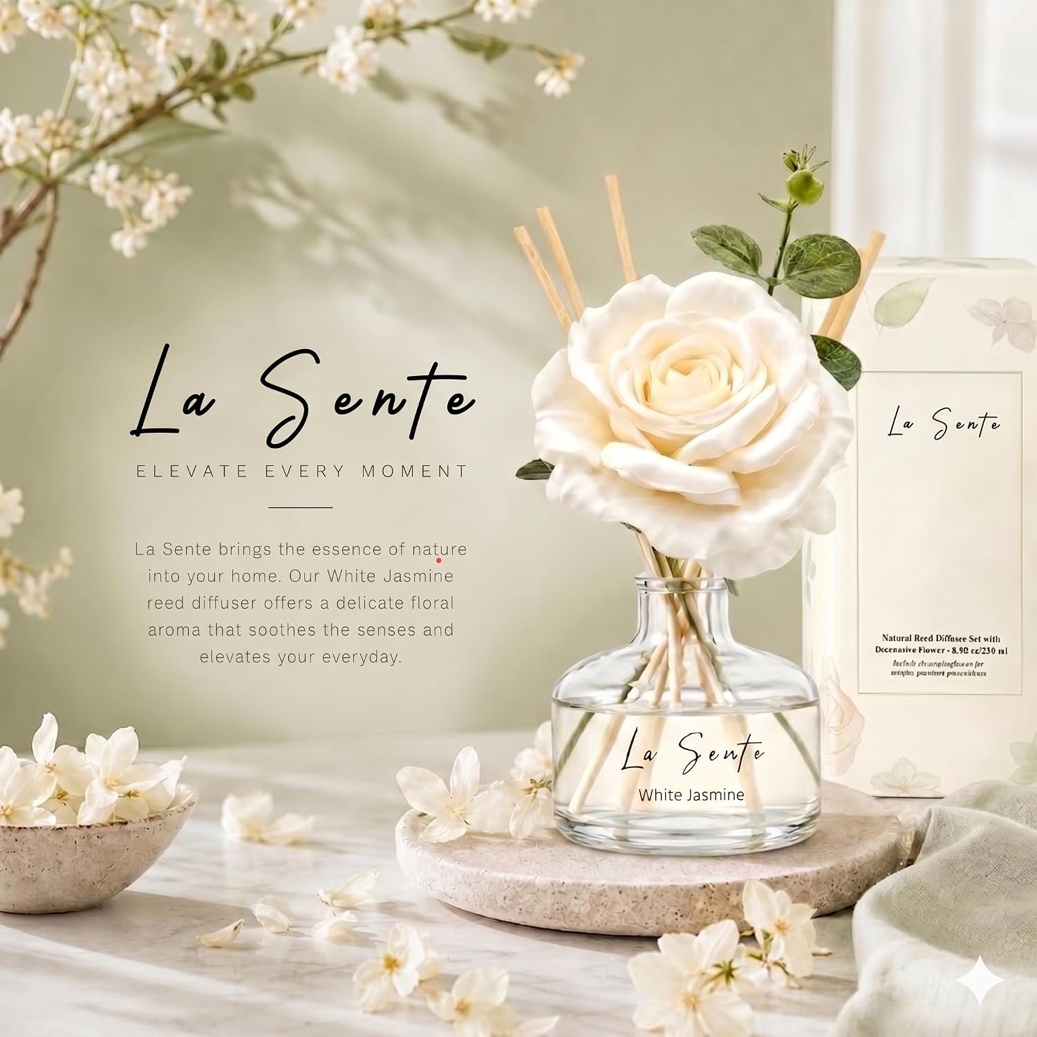 White Jasmine Reed Diffuser Set, 8.5 fl. oz / 250ml