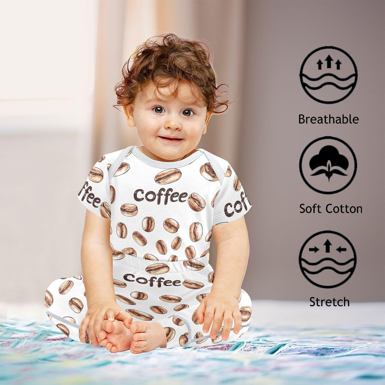 vvfelixl Baby Clothes Retro Coffee Beans Baby Bodysuits Set Unisex Short Sleeve Babys Pants Sets 0-3M
