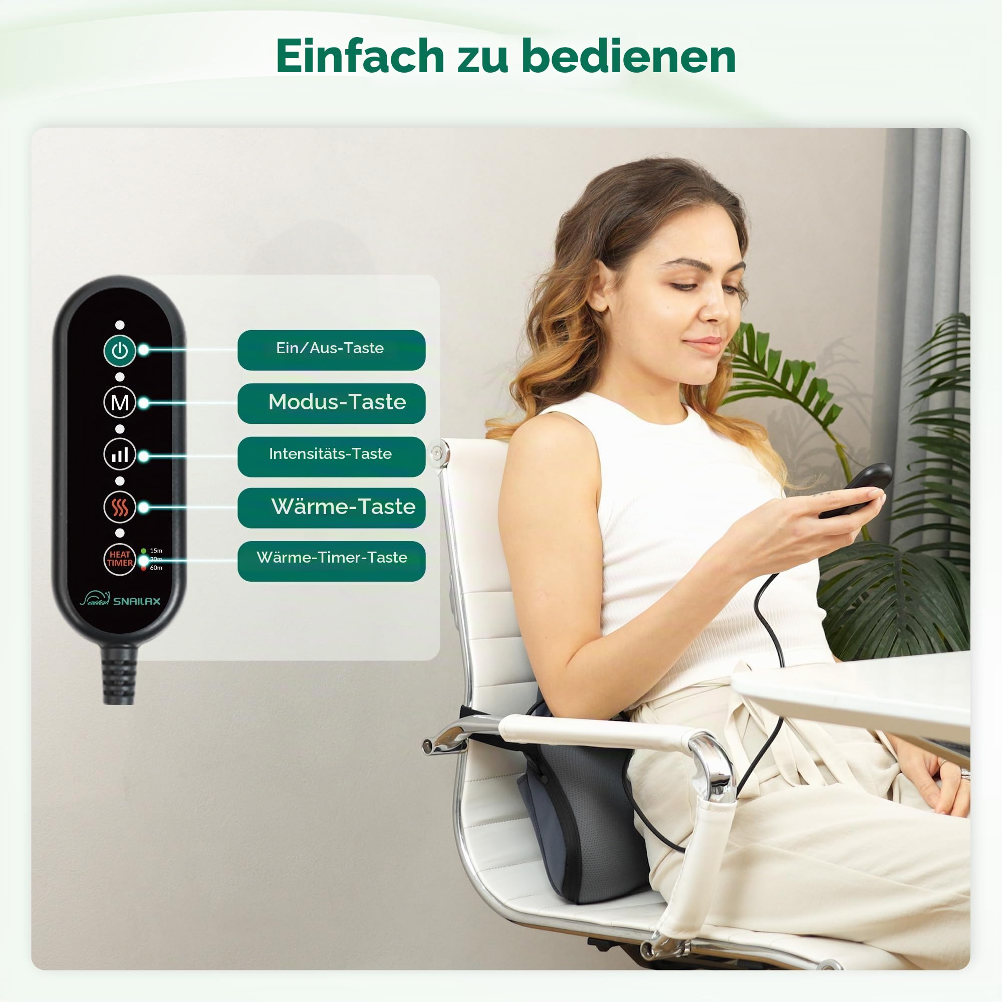 Snailax Shiatsu-Nackenmassagegerät mit Wärme, 4D Knet-Massagekissen für Nacken Rücken Schulter, Massagegerät Rücken Nacken, Rückenmassagegerät, Geschenke für Mama Papa Frauen