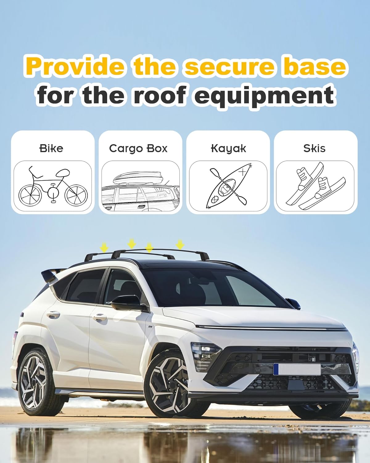 Cross Bars Roof Rack Fit for Hyundai Kona & Kona N & Kona Electric 2018-2023 Lockable Luggage Rack Crossbar Cargo Carrier Accessories (with Side Rails)