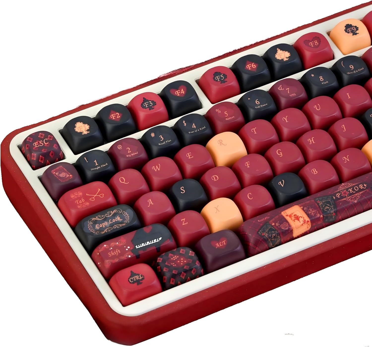 Red Black PBT Keycaps, Poker Themed Custom Keycap, 130 Key Dye-Sublimation MOA Profile Keyboard Keycaps for Cherry Gateron MX Switches Mechanical Keyboards