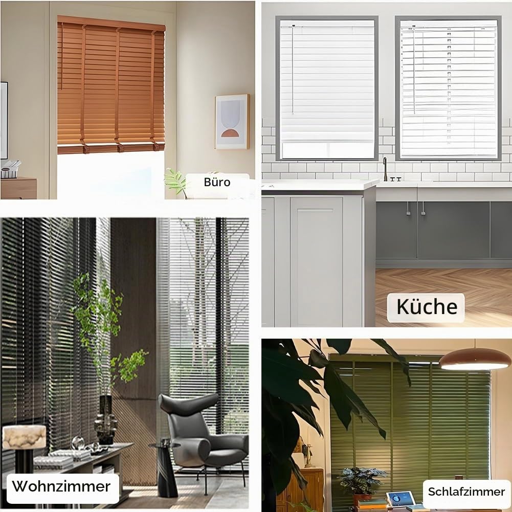 Kabellos Holz-Jalousie Jalousien Fenster Innen, 25cm 33cm 63cm 70cm 110cm 125cm 135cm 150cm 160cm Holzjalousie Jalousette, Sichtschutz, Lichtschutz, Blendschutz(Dark Walnut)