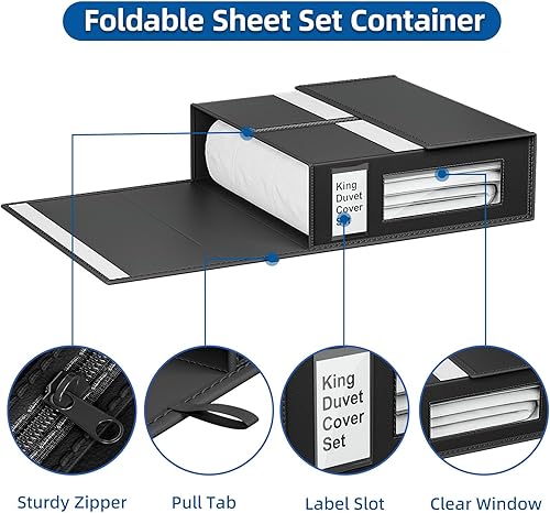 Miniatura 5 de Contenedores de almacenamiento para organizar sábanas, 4 cubos plegables para sábanas, bolsa de organización de armario de lino, caja de