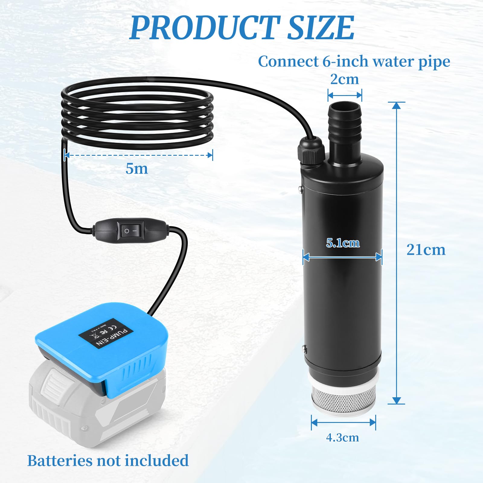 CPROSP Pompa Sommergibile Portatile, Compatibile con Batteria Bosch GBA da 18 V (Senza Batteria), 30L/min Pompa di Trasferimento, per Piscina, Giardino, Acquario, Stagni, Campeggio