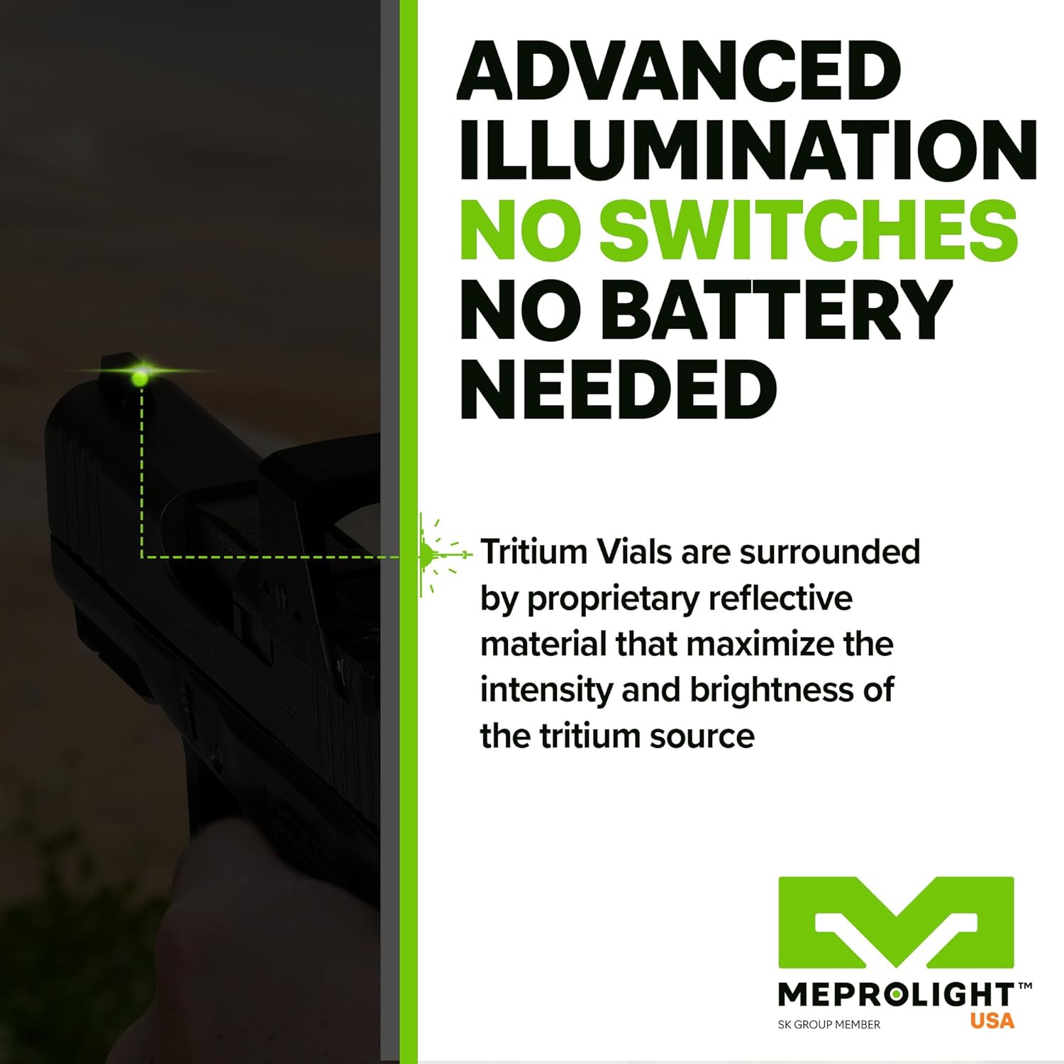 Meprolight Glock MPO-DF/MPO-F Backup Sights, Tritium-Illuminated, Co-Witness with Mepro Optics, Durable Metal, Fits Glock Standard Frame (10224317301-MPL)