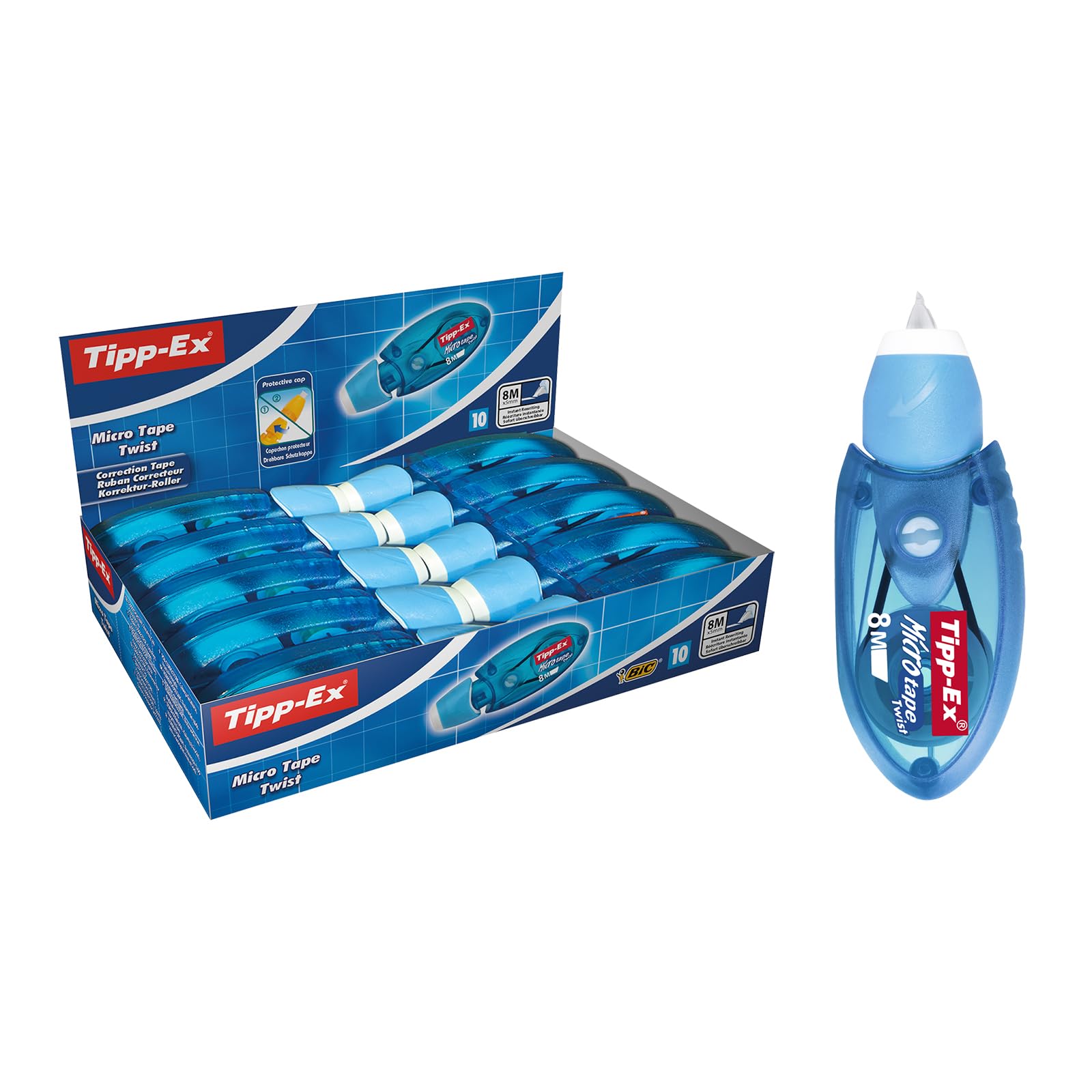 BIC Tipp-Ex Cinta Correctora de Bolígrafos, Óptimo para Material Escolar, Micro Tape Twist, 8m x 5mm, Con Cabezal Rotativo, Blíster de 3, Multicolor — view 8
