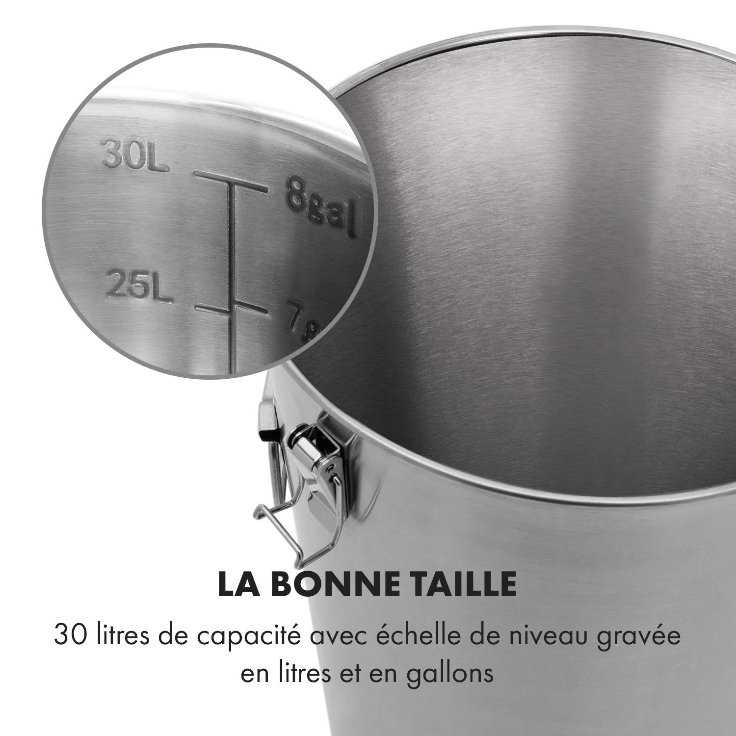 Klarstein Gärkeller Pro - Cuve de fermentation, Bière artisanale, 30L de capacité, Comprenant un barboteur, Inox 304, Thermomètre jusqu'à 40 °C, Robinet de vidange, Argent