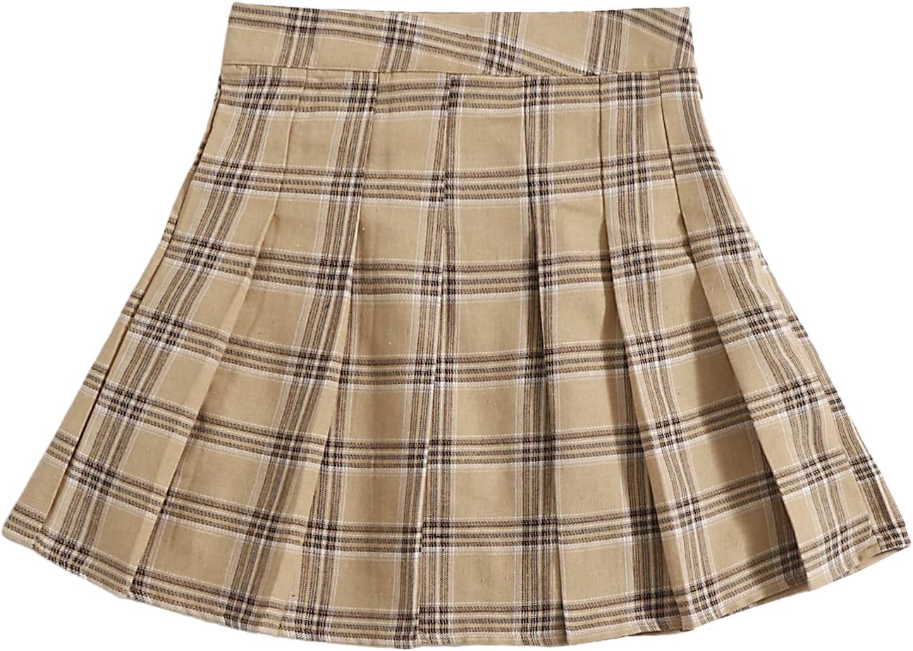 WDIRARA Women's Plaid High Waist Pleated Skater A Line Uniform Mini Skirt