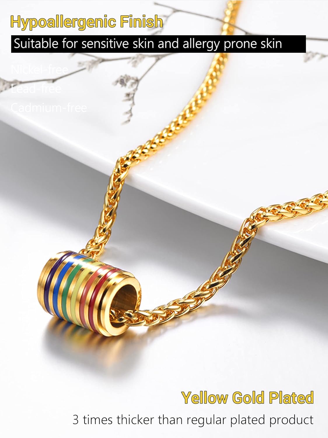 PROSTEEL LGBT Rainbow Necklace for Men, Gold Plated/Black Stainless Steel Bar/Dog Tag Pendant, Lesbian Gay Pride Necklace Jewelry, Come with Box