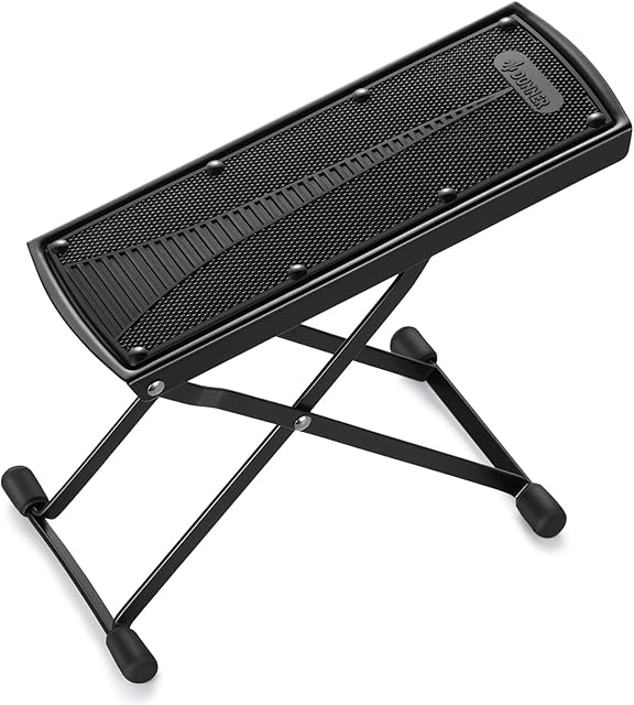 Donner Guitar Footstool, Adjustable Guitar Foot Rest Metal with Anti-Slip Rubber Foldable, Black Foot Stand for Classical/Acoustic/Electric Guitar