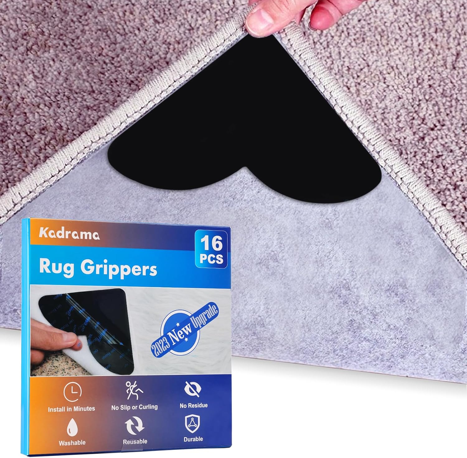 Kadrama 16PCS Rug Pad Grippers for Carpet, Double Sided Non Slip Rug
