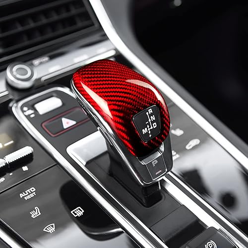 Miniatura 20 de AIRSPEED Cubierta de pomo de palanca de cambios de fibra de carbono, adhesivo protector de cabeza de palanca de cambios para Porsche Cayenne 2018