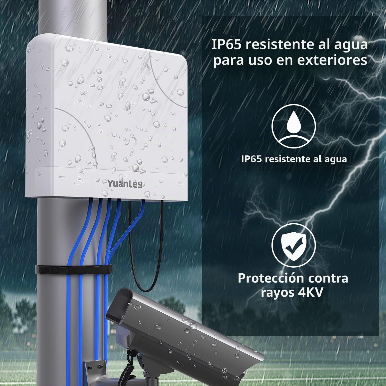 YuanLey Switch PoE Gigabit de 8 Puertos Ethernet Impermeable al Aire Libre Conmutador de Red No Administrado 1000Mbps, 120W de Potencia Incorporada, Soporte IEEE802.3af/at y Plug & Play