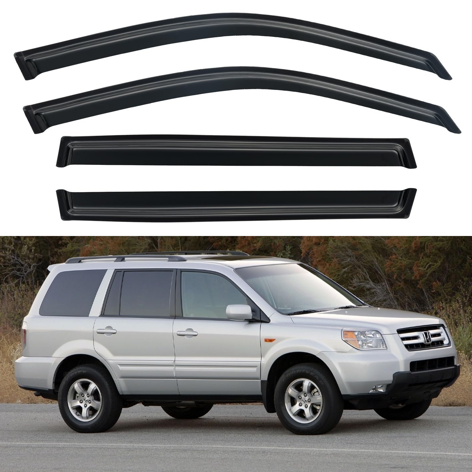 YQAUTEC Window Visors Rain Guards Shield for 2003-2008 Honda Pilot, Window Wind Deflectors Vent Shades for 03-08 Pilot