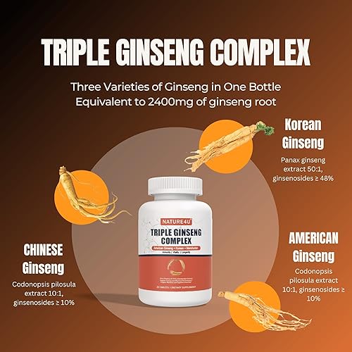 Miniatura 3 de Complejo triple de ginseng, ultra potencia 15% de ginsenósidos de 3 Panax Ginseng extracto para energía, memoria, vitalidad y apoyo inmunológico,