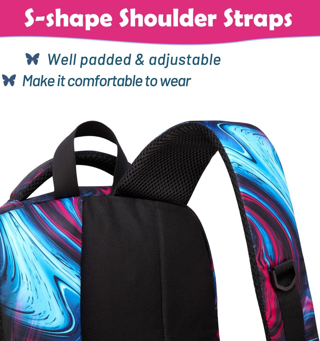 BLUEFAIRY Kids Backpack for Boys Girls School Bookbags for Middle School Bags for Teens Adolescentes Mochilas Escolares para Niños Niñas Rock Flow Fuchsia/Blue/Black - Image 4