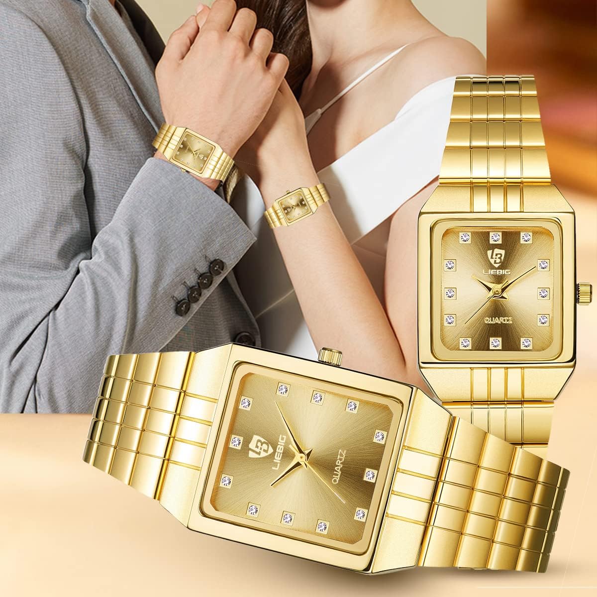 SKMEI Wrist Watch for Men Women, Cool Luxury Analog Watches with Stainless Steel Waterproof Square Dial Business Dress Hand Watch for Couple