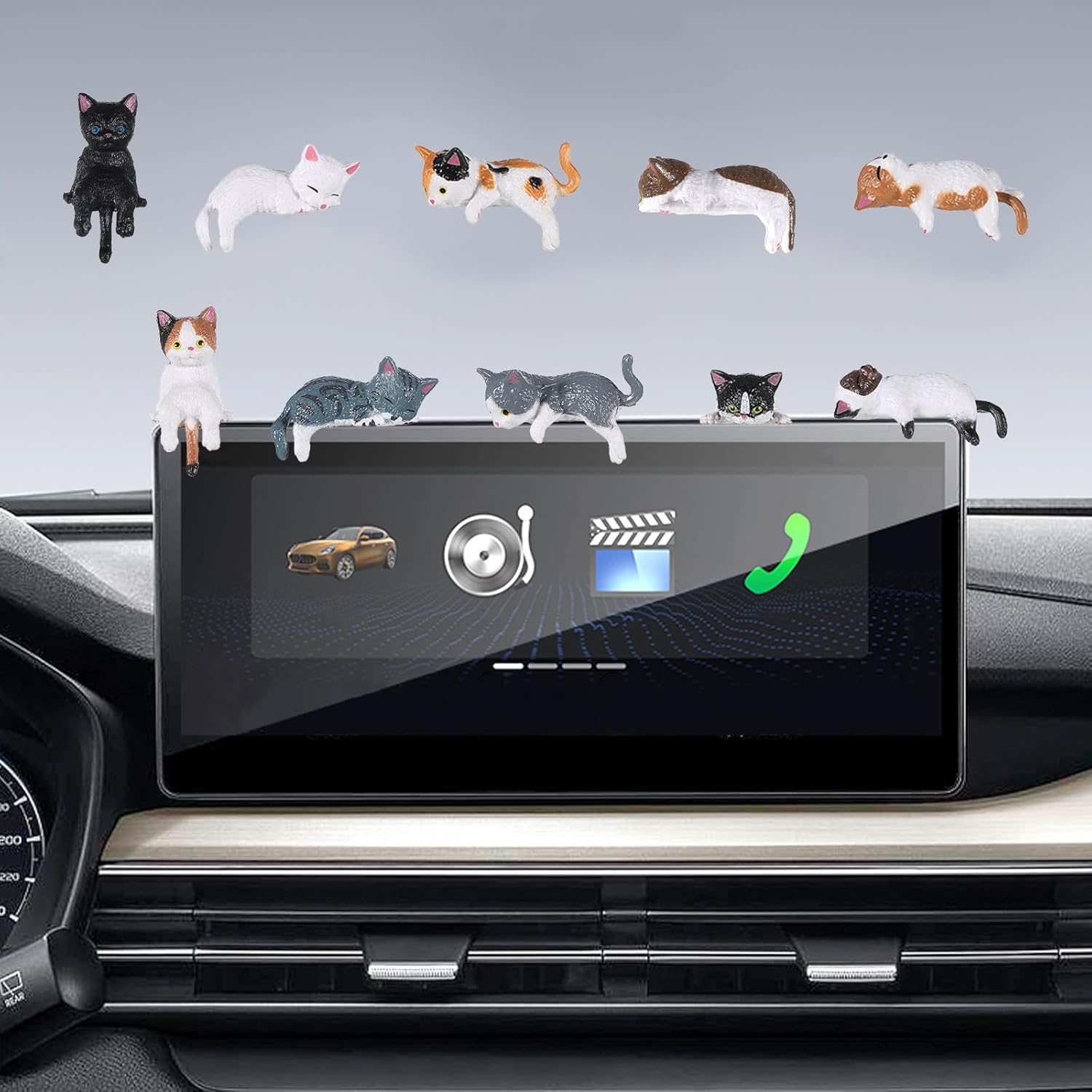 ElevateTech 10Pcs Cat Car Accessories Cats Cute Car Decorations Mini Dashboard Decor Rear View Mirror Accessories Desk Decorations for Women Girl Home Garden