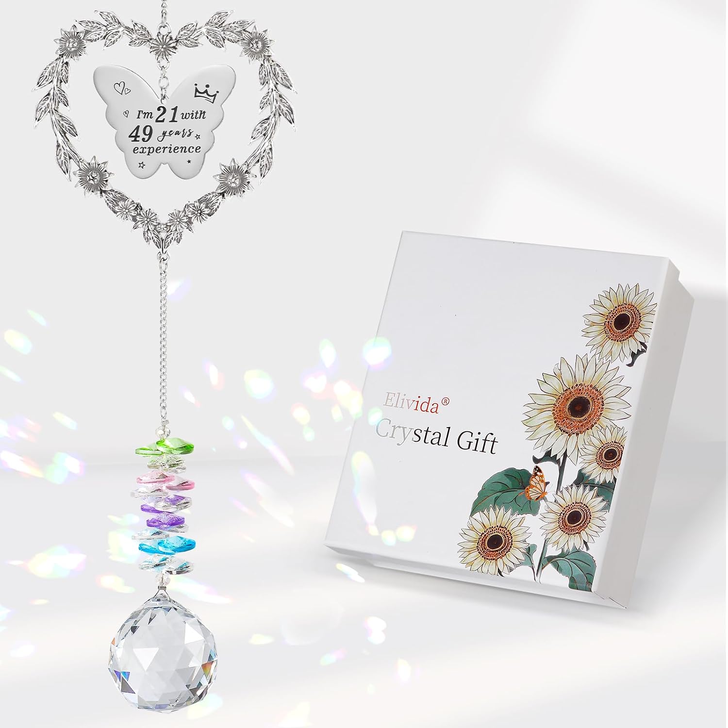 70th Birthday Gifts for Women, Happy 70th Birthday Suncatcher for Her, Thoughtful 70 Bday Crystal Ornament for Wife, Mom, Grandma, Sister, Turning 70 Year Old Rainbow Marker