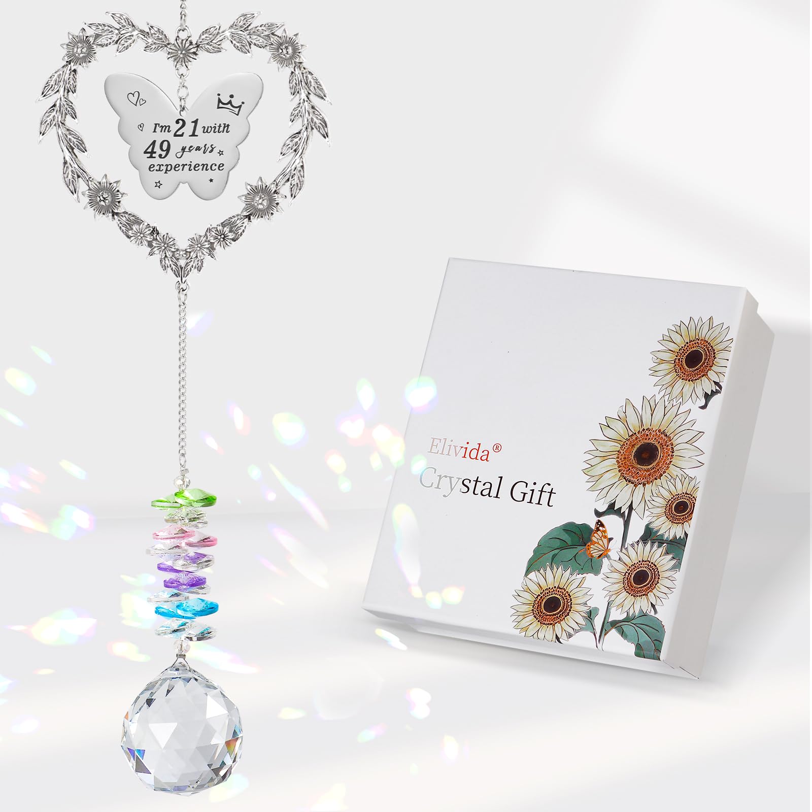 70th Birthday Gifts for Women, Happy 70th Birthday Suncatcher for Her, Thoughtful 70 Bday Crystal Ornament for Wife, Mom, Grandma, Sister, Turning 70 Year Old Rainbow Marker-image-6