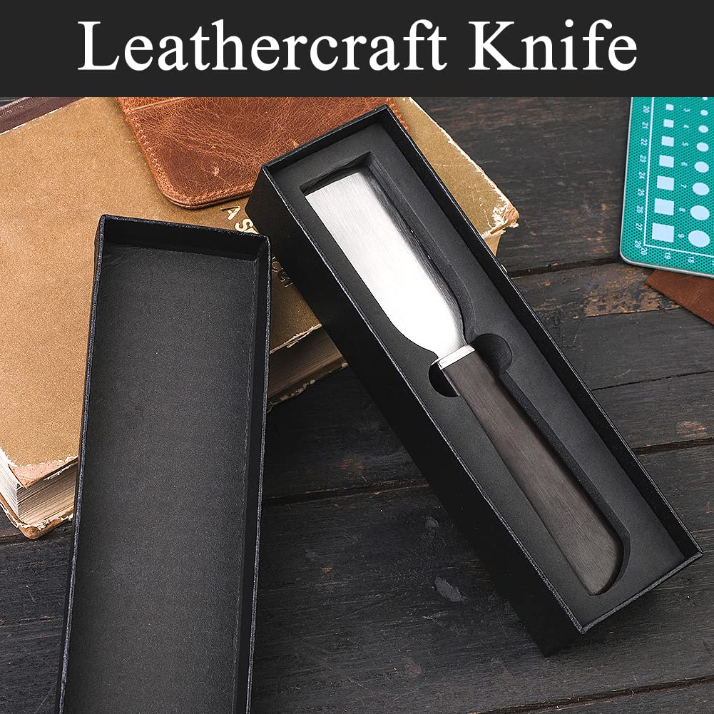 Cuchillo de corte profesional de cuero, cuchillo de esquiador redondo, herramienta de afilado de cuchillo de manualidades de bricolaje, mango de sándalo de hoja de acero de alto carbono