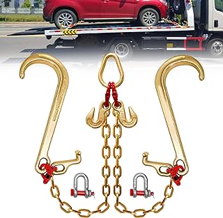 SENKEYFE G80 V Bridle Chain,5/16 in × 2 Ft Towing Chain Bridle with 7100 Lbs Working Load Limit,Transport Chain Extension with 15 in J Hooks and Grab Hooks,Car Hauler Trailer Accessories for Rollback