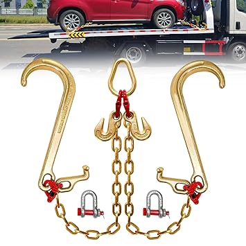 SENKEYFE G80 V Bridle Chain,5/16 In 2 Ft Towing Chain Bridle with 9260 Lbs Working Load Limit,Transport Chain Extension with 15 In J Hooks and Grab Hooks,Car Hauler Trailer Accessories for Rollback