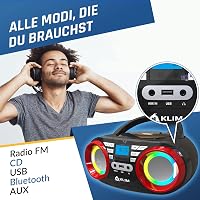 KLIM B3 Hordozható CD Lejátszó - Bluetooth, FM Rádió, MP3, USB, RGB LED - Újratölthető Boombox Digitális EQ-val - Kompakt Sztereó Hangzás 3
