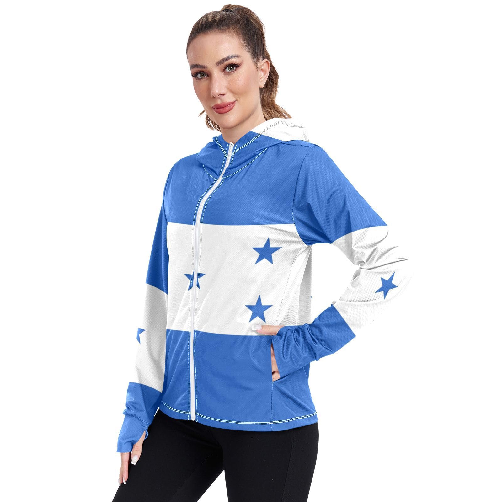 Honduras Flag Womens UPF 50+ Sun Protection Hoodie Jacket Lightweight Long Sleeve Sun Shirt with Pocket Multicoloured