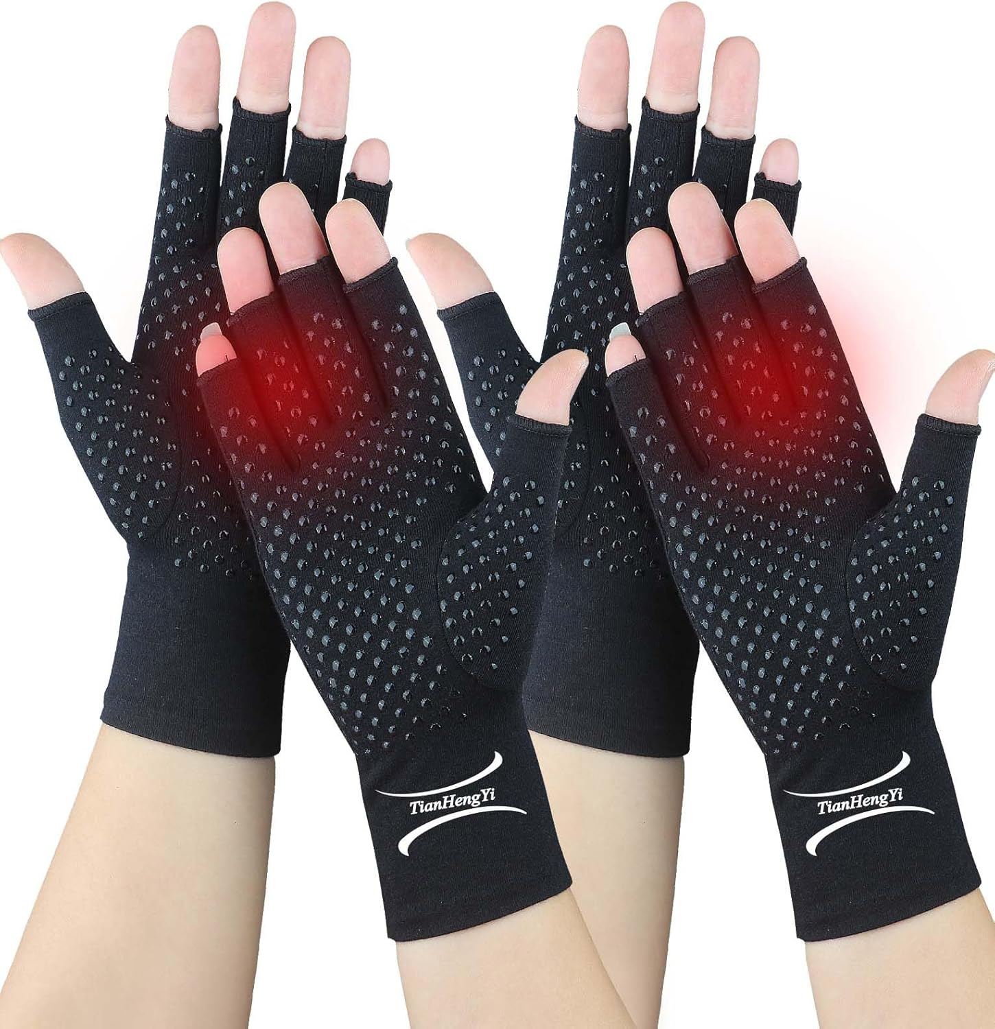 2 Pairs Arthritis Gloves for Pain, Fingerless Compression