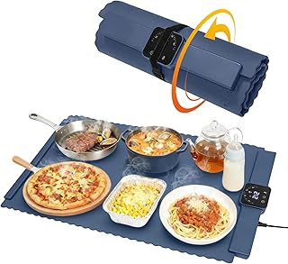 Warming Mat for Food 5 Temperature Settings Silicone Food Warming Mat Roll up Food Warmer with Full Surface Heating Warming Pad Electric Warming Tray for Buffets Party Home (Blue)