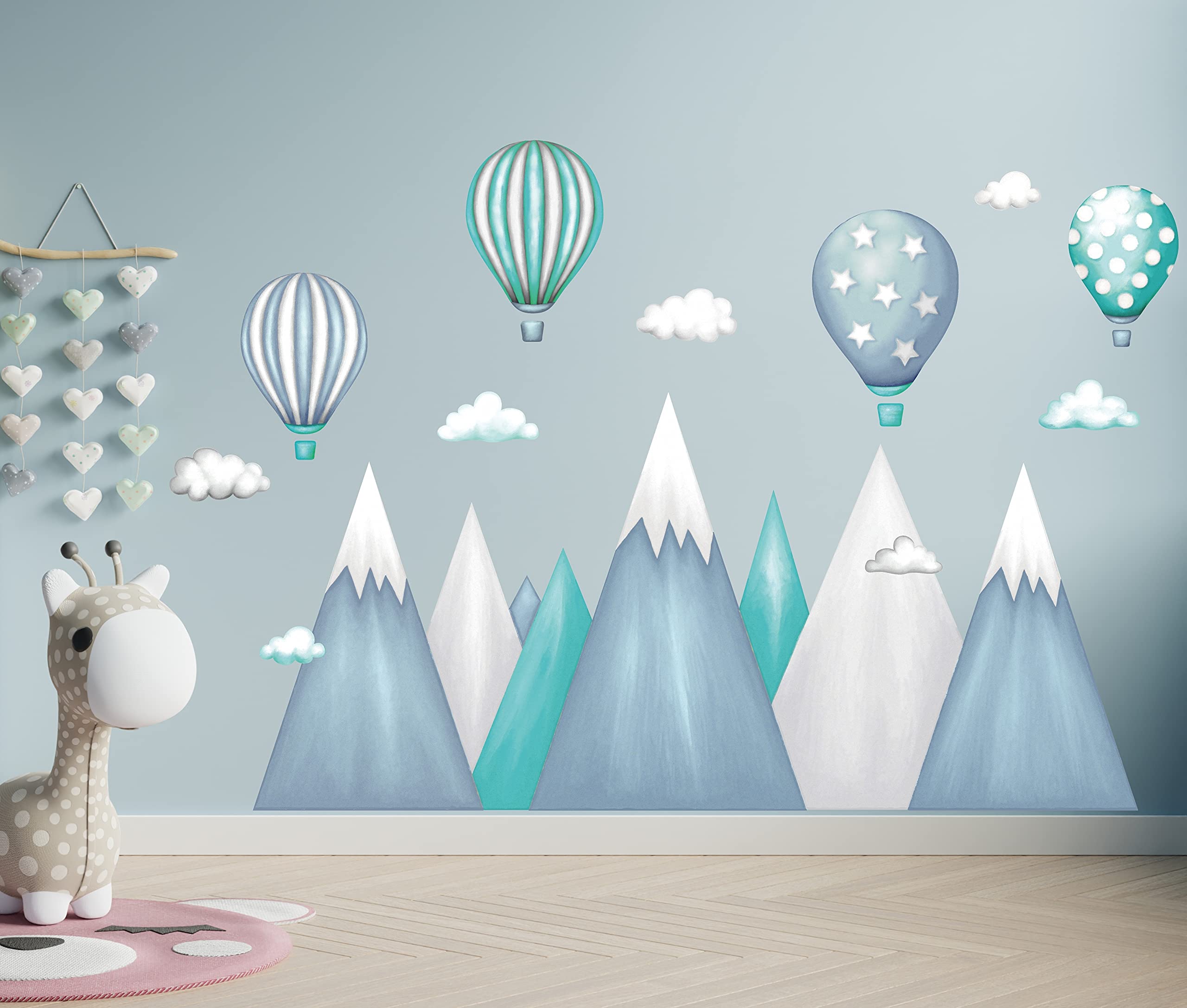 Pegatinas de Pared niños montaña montañas Paisaje Etiqueta de la Pared Globos Globo Nubes Cuarto de los niños decoración salón Infantiles Bebés Guardería escandinavo G22 XXL